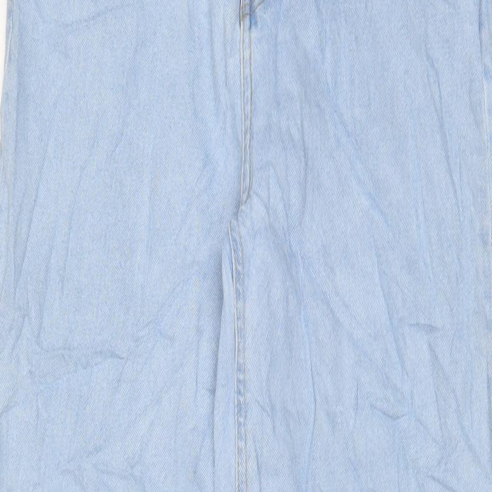 Marks and Spencer Girls Blue Cotton Wide-Leg Jeans Size 12-13 Years L26 in Regular Zip - Adjustable waist
