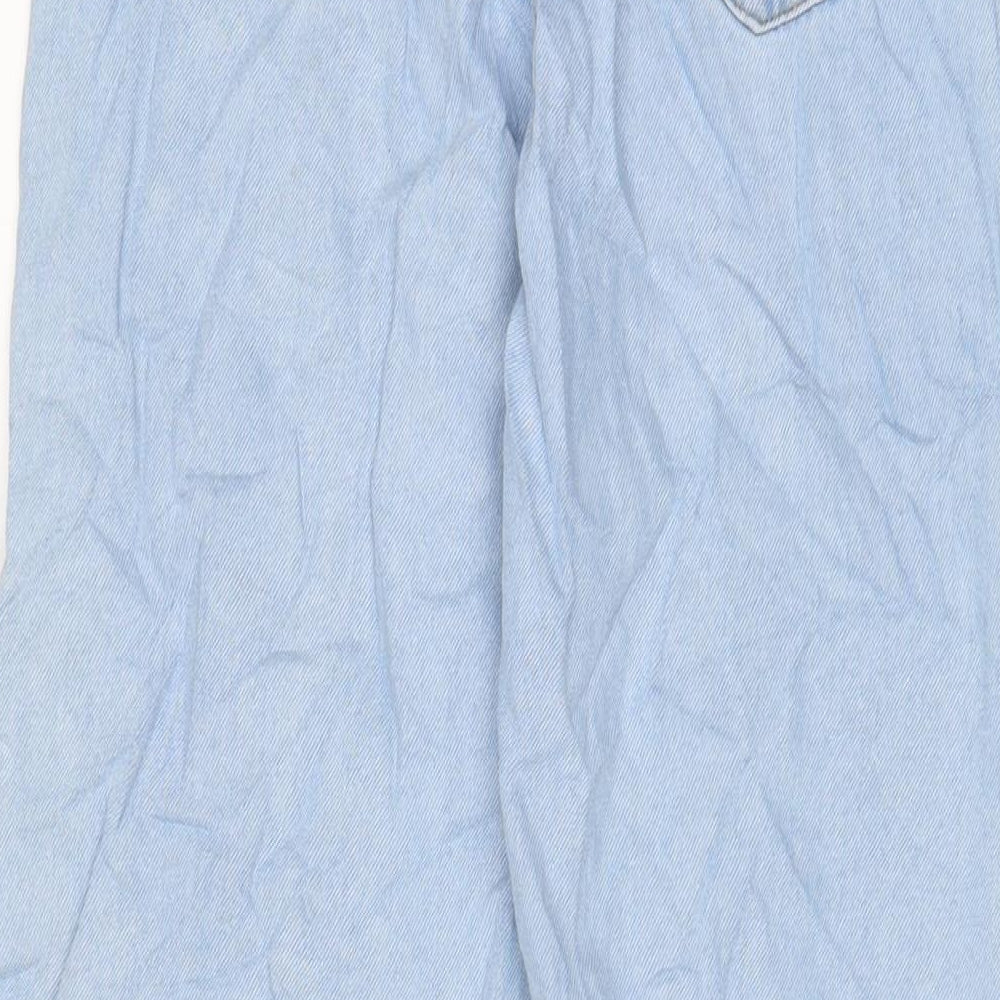 Marks and Spencer Girls Blue Cotton Wide-Leg Jeans Size 12-13 Years L26 in Regular Zip - Adjustable waist