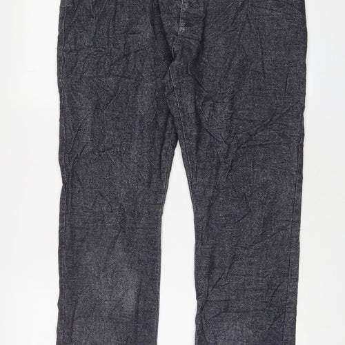 Marks and Spencer Mens Blue Cotton Trousers Size 36 in L29 in Regular Zip - Short Leg, Pockets