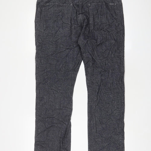 Marks and Spencer Mens Blue Cotton Trousers Size 36 in L29 in Regular Zip - Short Leg, Pockets