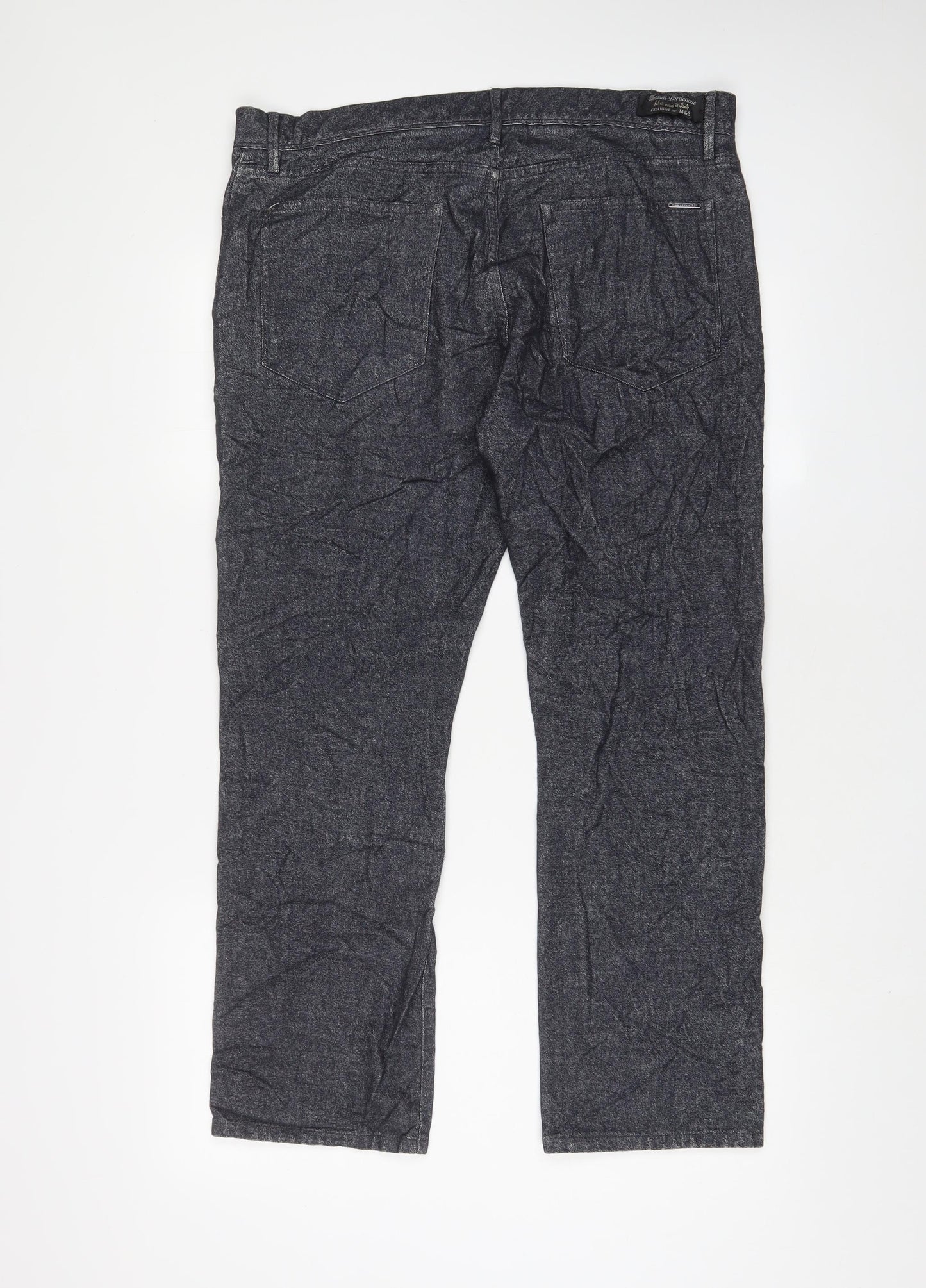 Marks and Spencer Mens Blue Cotton Trousers Size 36 in L29 in Regular Zip - Short Leg, Pockets