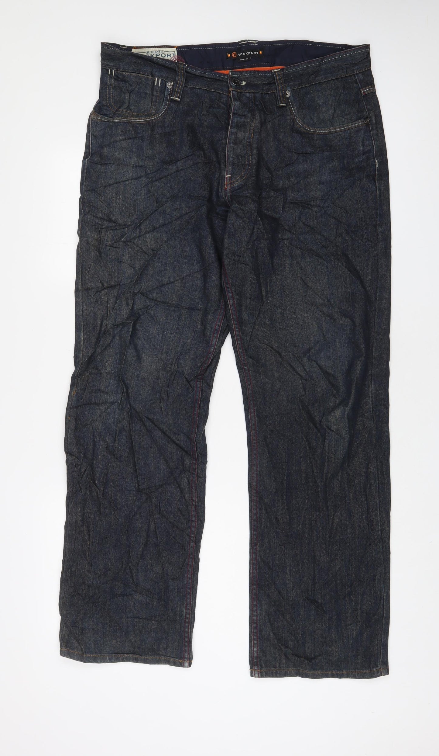 Rockport Mens Blue Cotton Straight Jeans Size 34 in L32 in Regular Button