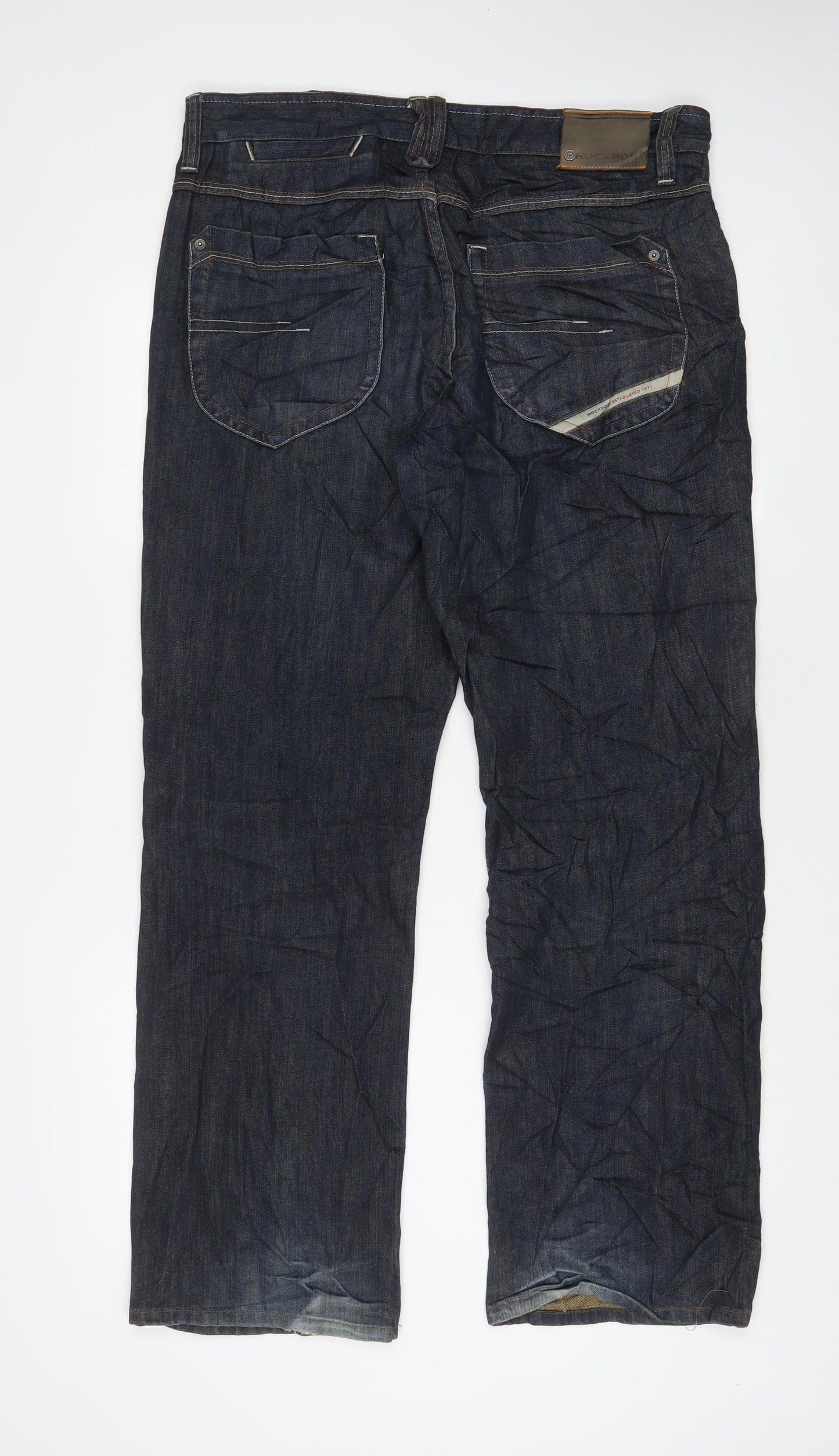 Rockport Mens Blue Cotton Straight Jeans Size 34 in L32 in Regular Button