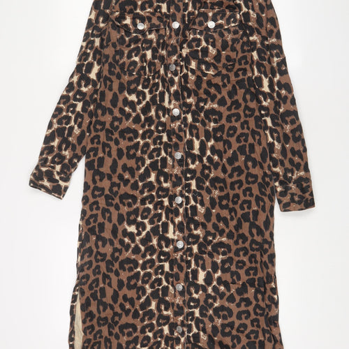 NEXT Womens Brown Animal Print Cotton A-Line Size 8 Collared Button