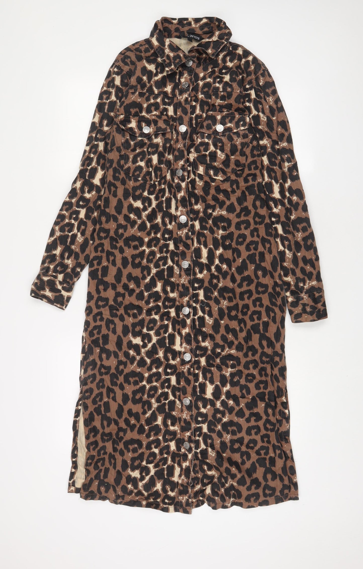 NEXT Womens Brown Animal Print Cotton A-Line Size 8 Collared Button