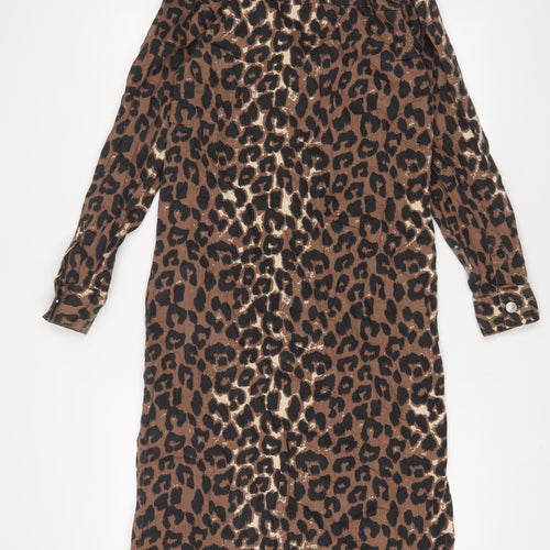NEXT Womens Brown Animal Print Cotton A-Line Size 8 Collared Button