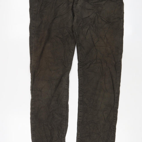 Marks and Spencer Mens Green Cotton Trousers Size 32 in L31 in Slim Zip