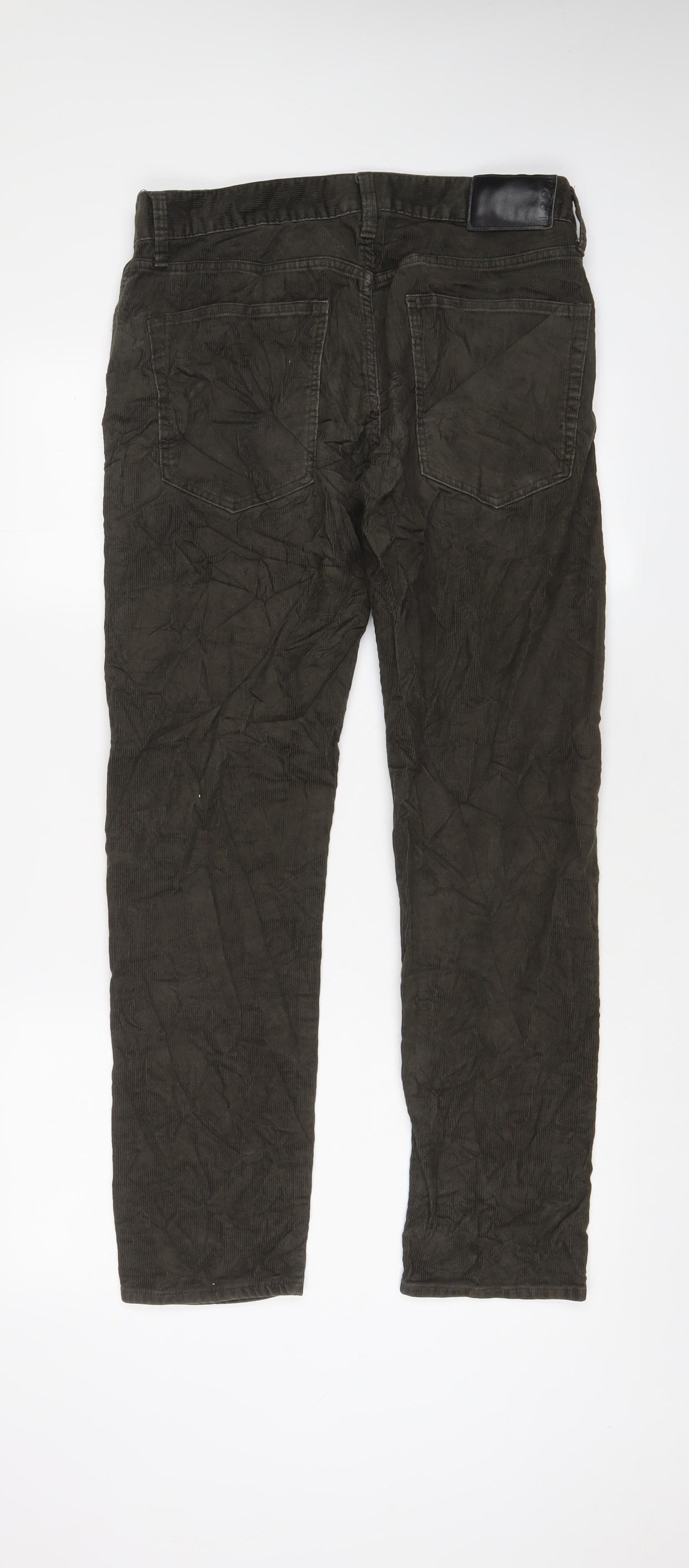 Marks and Spencer Mens Green Cotton Trousers Size 32 in L31 in Slim Zip