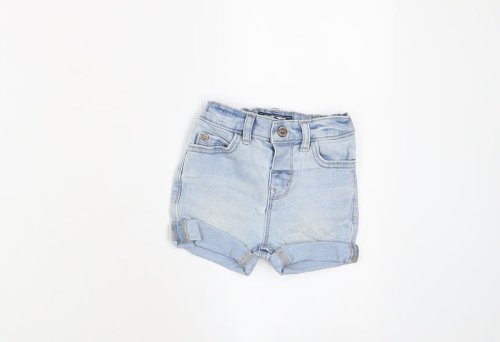 NEXT Girls Blue Cotton Cropped Trousers Size 3-6 Months Zip - Adjustable waist