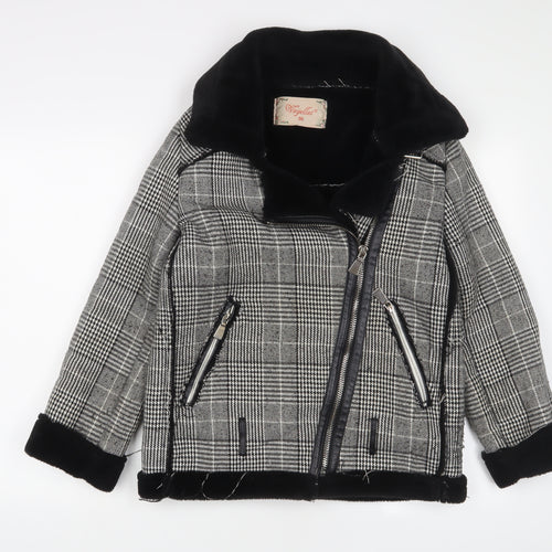 Voyelles Womens Grey Plaid Jacket Size 8 Zip - Zip Pockets