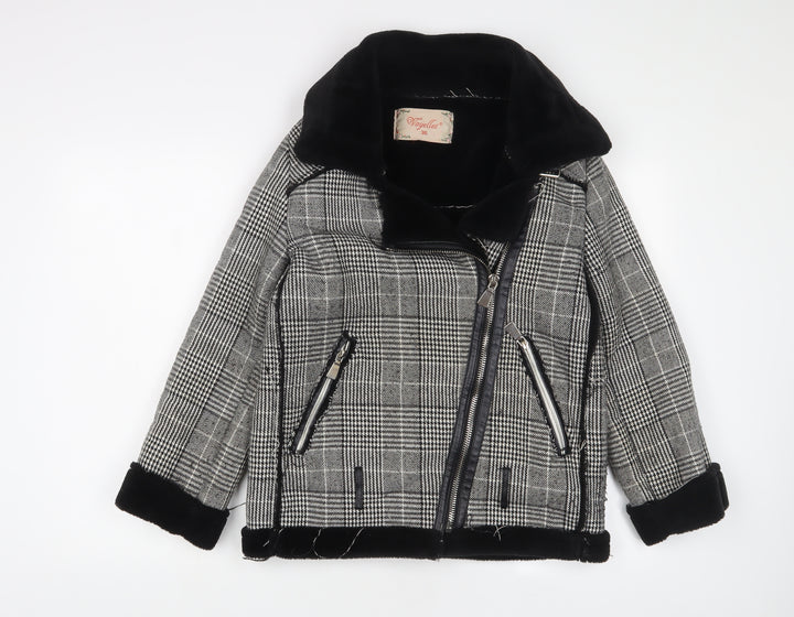 Voyelles Womens Grey Plaid Jacket Size 8 Zip - Zip Pockets