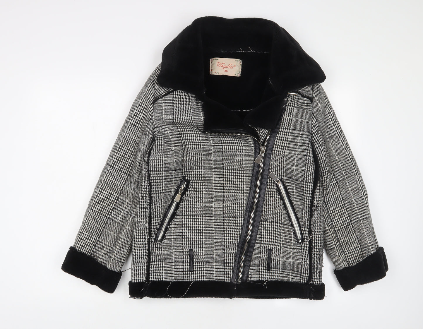 Voyelles Womens Grey Plaid Jacket Size 8 Zip - Zip Pockets