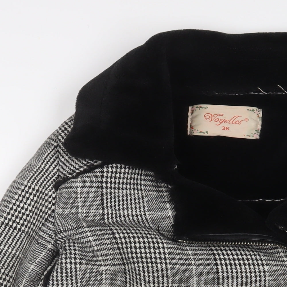 Voyelles Womens Grey Plaid Jacket Size 8 Zip - Zip Pockets
