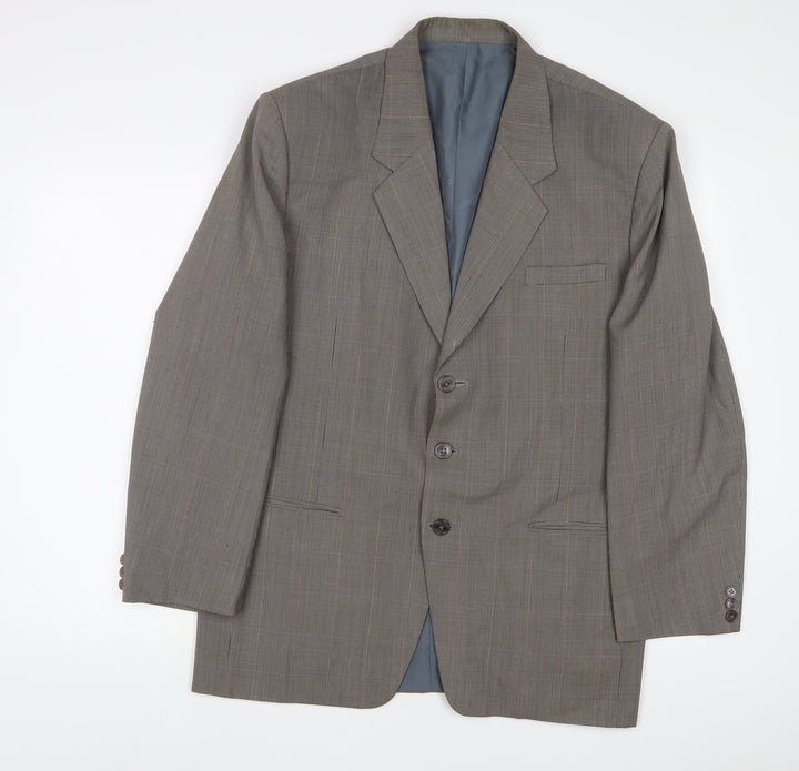 Double Bull Mens Brown Plaid Polyester Jacket Suit Jacket Size 42 Regular