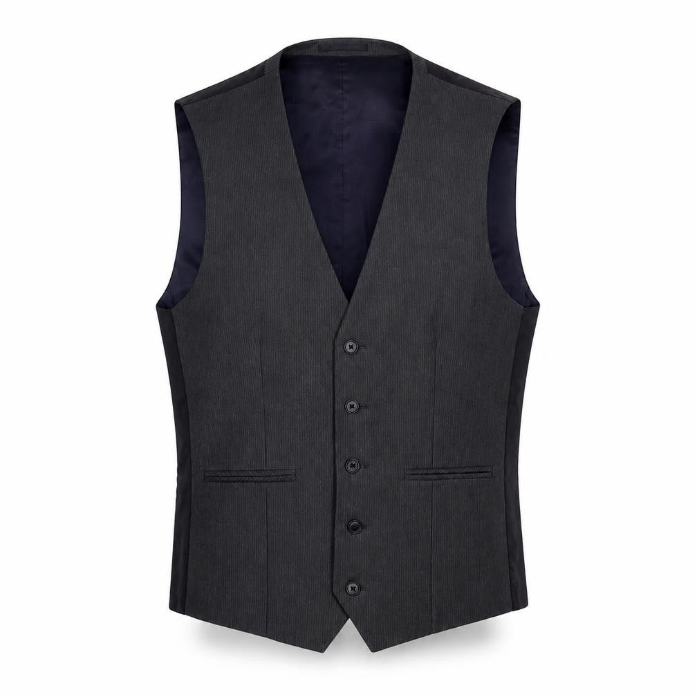 Front view of Next men’s grey polyester jacket suit waistcoat, size 38, regular