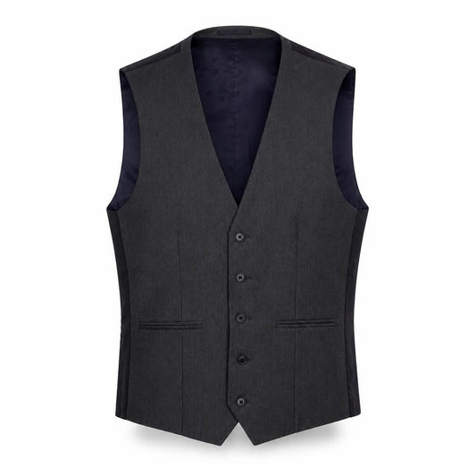 Front view of Next men’s grey polyester jacket suit waistcoat, size 38, regular