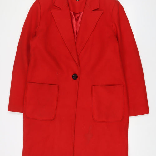 Miss Selfridge Womens Red Overcoat Coat Size 12 Button - Pockets