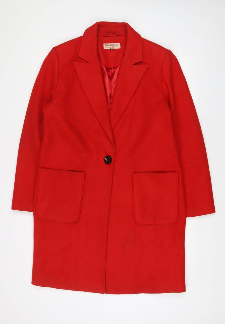 Miss Selfridge Womens Red Overcoat Coat Size 12 Button - Pockets