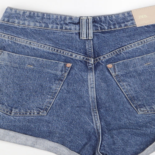 Zara Womens Blue Cotton Bermuda Shorts Size 10 Regular Zip