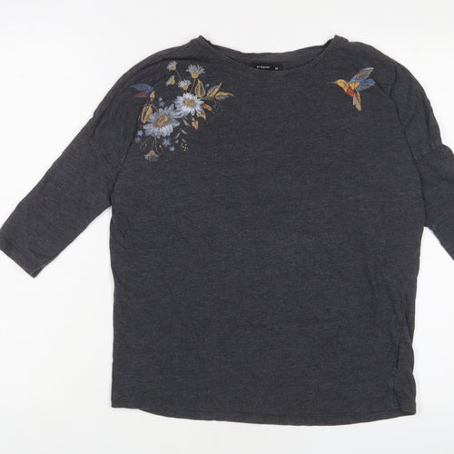 RESERVED Womens Grey Floral Cotton Basic T-Shirt Size XS Boat Neck