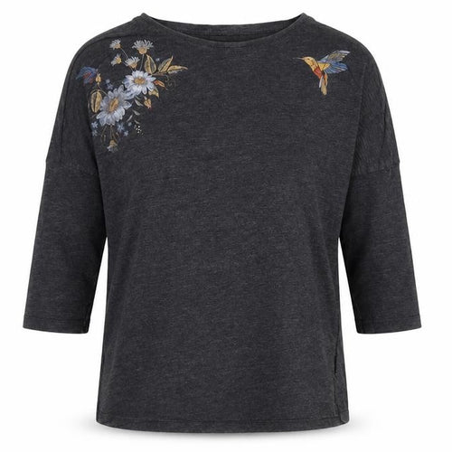 RESERVED Womens Grey Floral Cotton Basic T-Shirt Size XS Boat Neck