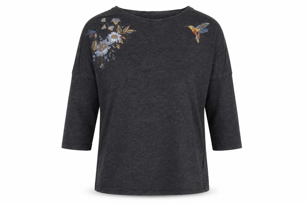 RESERVED Womens Grey Floral Cotton Basic T-Shirt Size XS Boat Neck