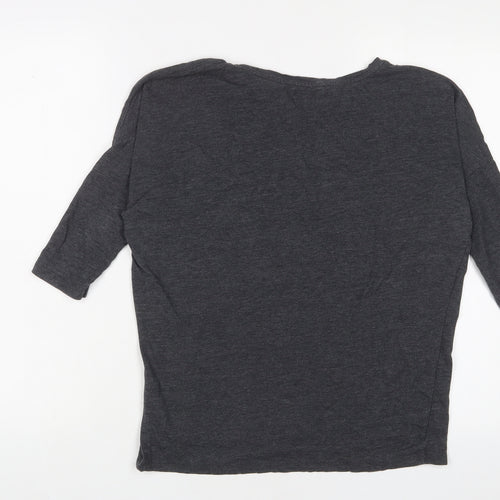 RESERVED Womens Grey Floral Cotton Basic T-Shirt Size XS Boat Neck