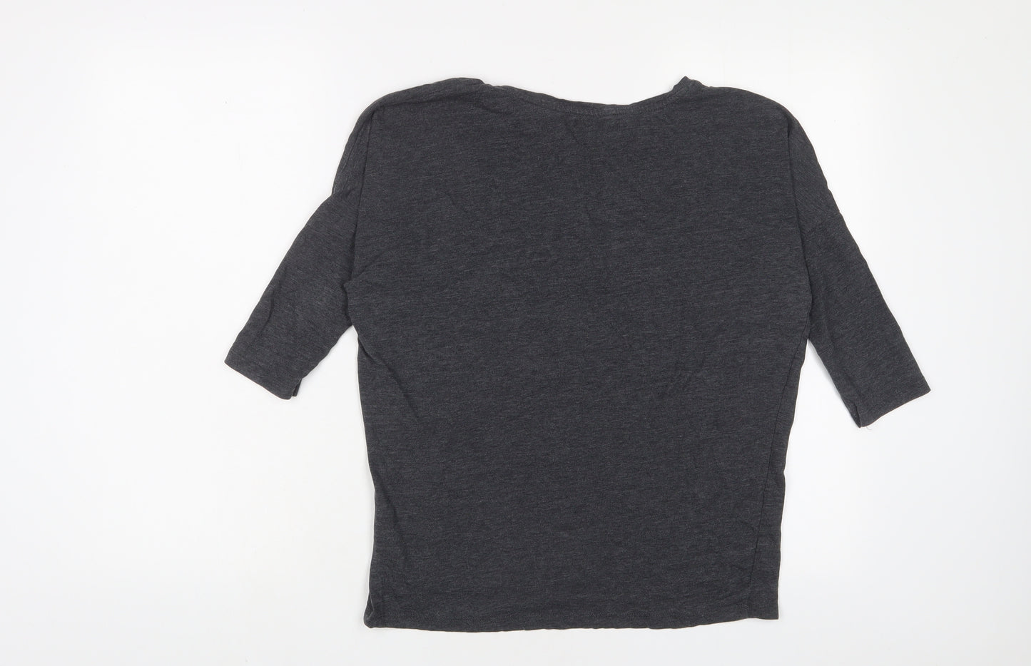RESERVED Womens Grey Floral Cotton Basic T-Shirt Size XS Boat Neck