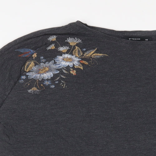 RESERVED Womens Grey Floral Cotton Basic T-Shirt Size XS Boat Neck