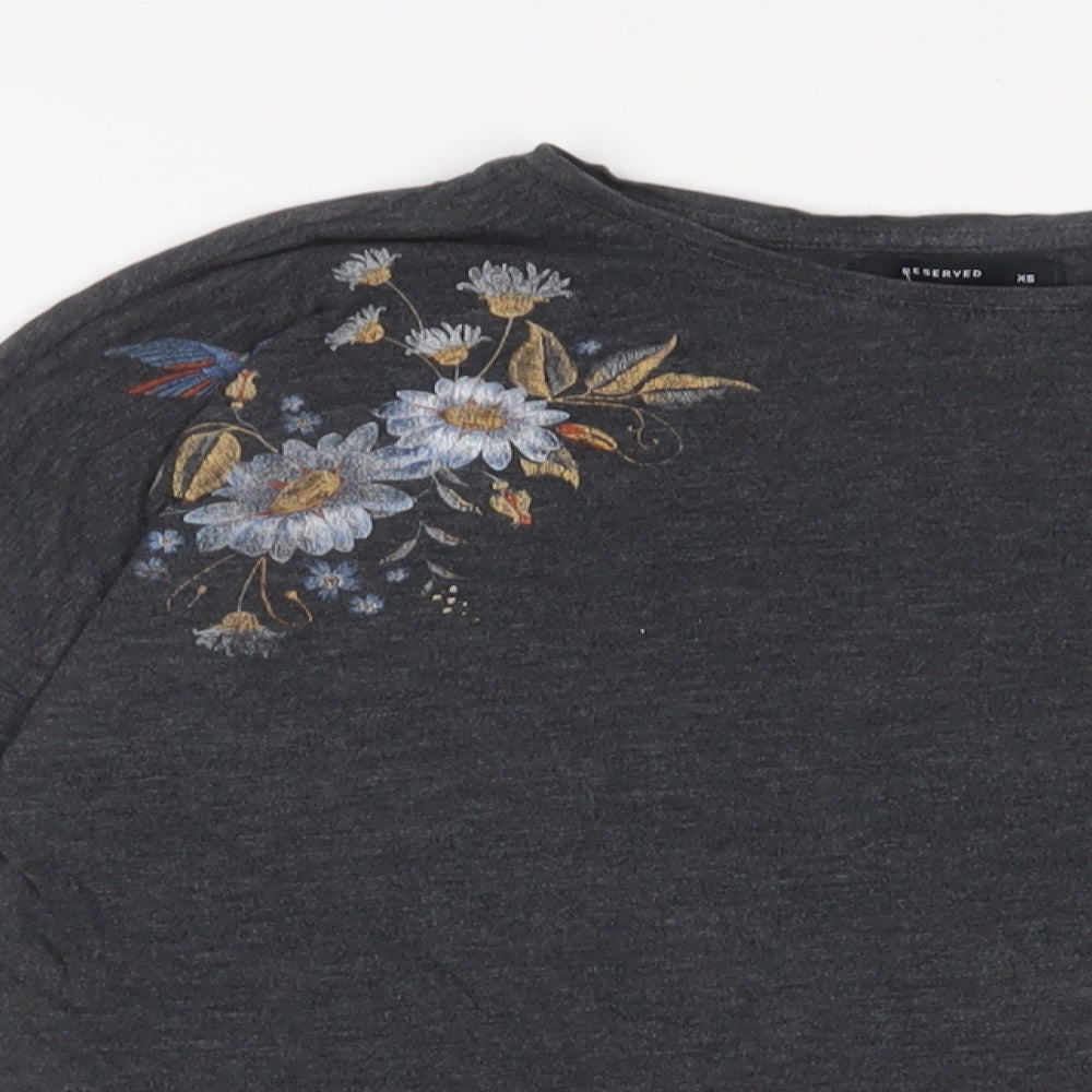RESERVED Womens Grey Floral Cotton Basic T-Shirt Size XS Boat Neck