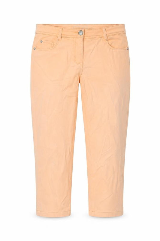 Front view of Debenhams women’s orange cotton cropped jeans, size UK 10, 22-inch leg regular zip