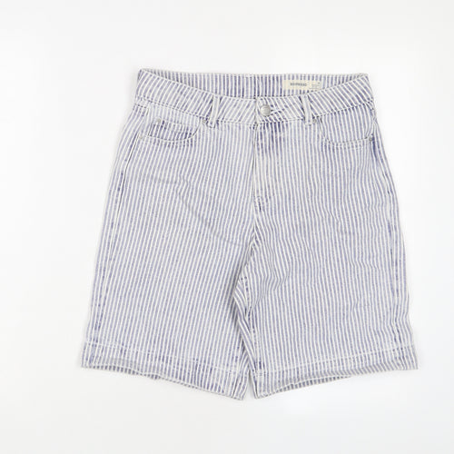 Marks and Spencer Womens Blue Striped Cotton Boyfriend Shorts Size 8 L20 in Regular Zip