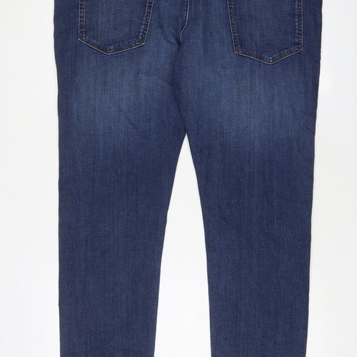 Marks and Spencer Mens Blue Cotton Straight Jeans Size 42 in L31 in Slim Zip