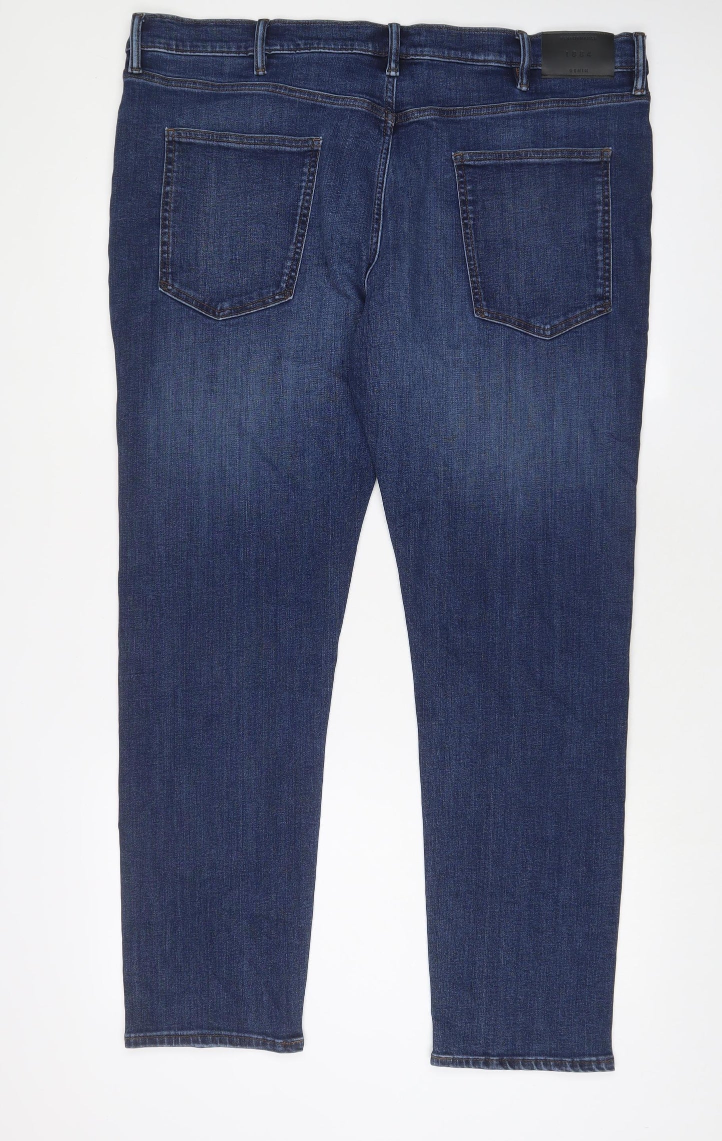 Marks and Spencer Mens Blue Cotton Straight Jeans Size 42 in L31 in Slim Zip