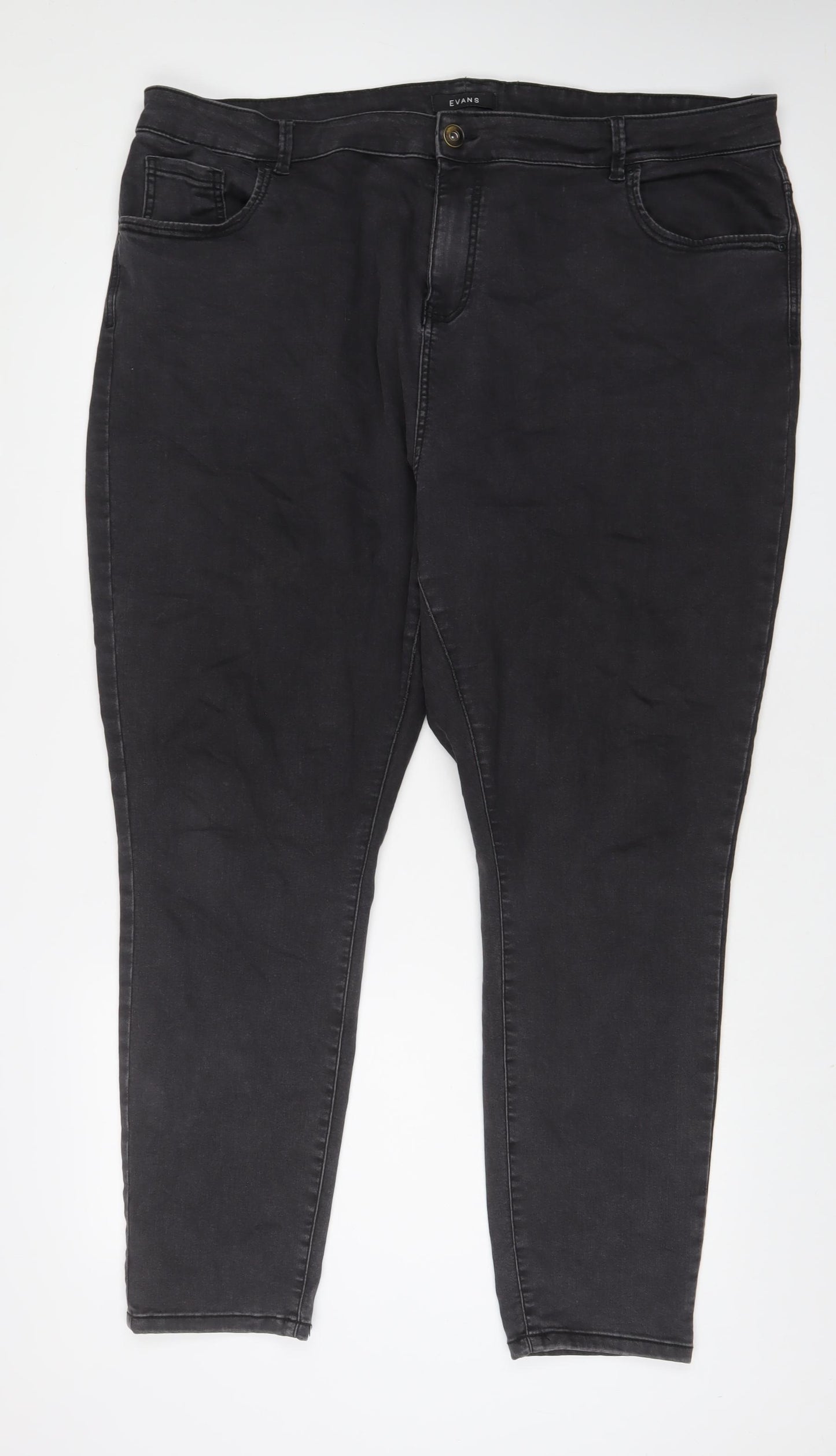 Evans Womens Grey Cotton Straight Jeans Size 26 L31 in Regular Zip