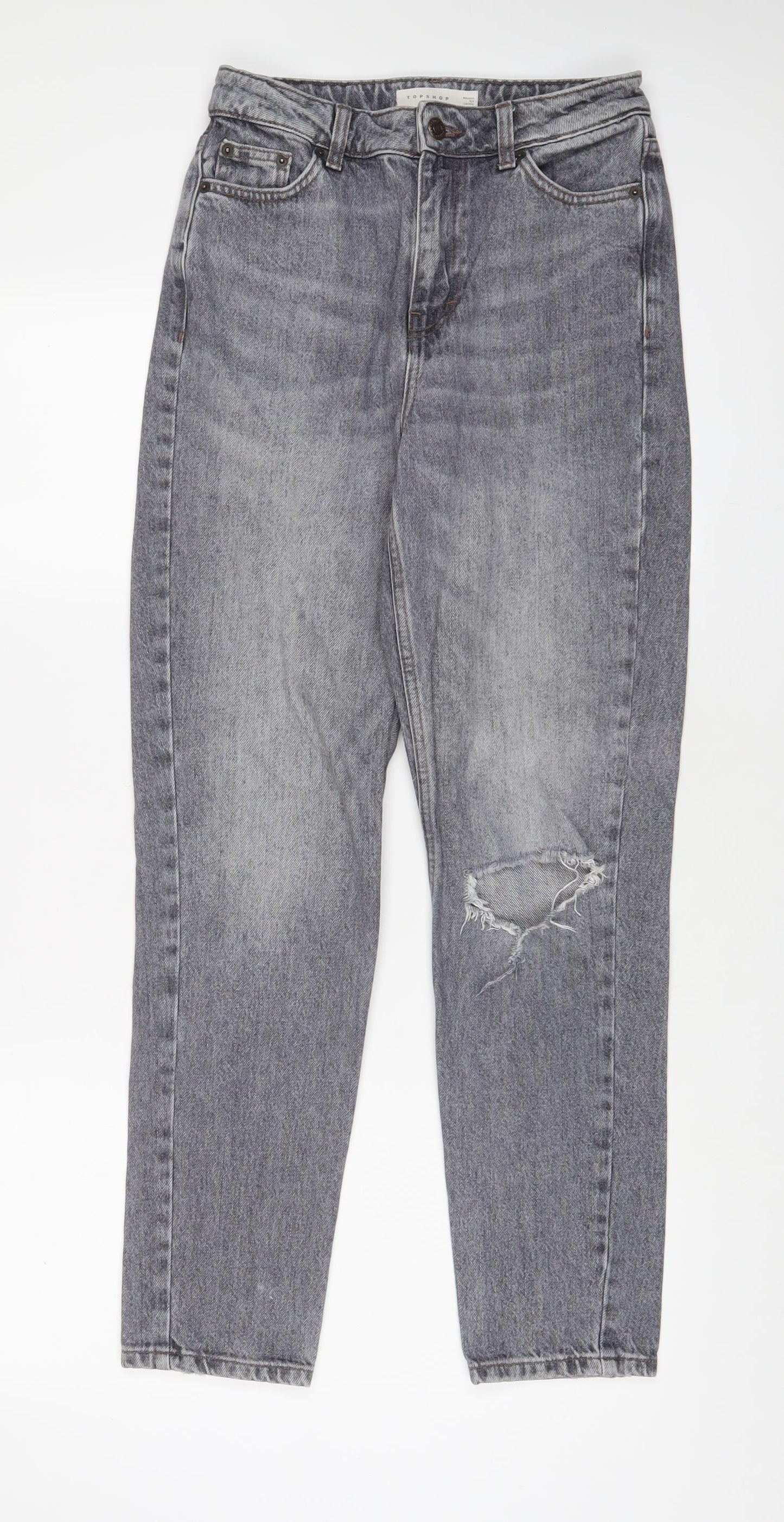 Topshop Womens Grey Cotton Mom Jeans Size 26 in L32 in Regular Zip