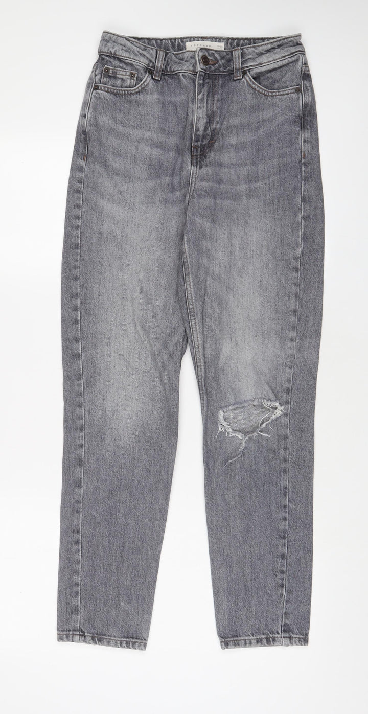 Topshop Womens Grey Cotton Mom Jeans Size 26 in L32 in Regular Zip