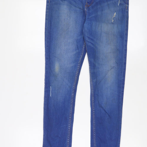 Matalan Girls Blue Cotton Straight Jeans Size 13 Years L27 in Regular Zip - Adjustable waist