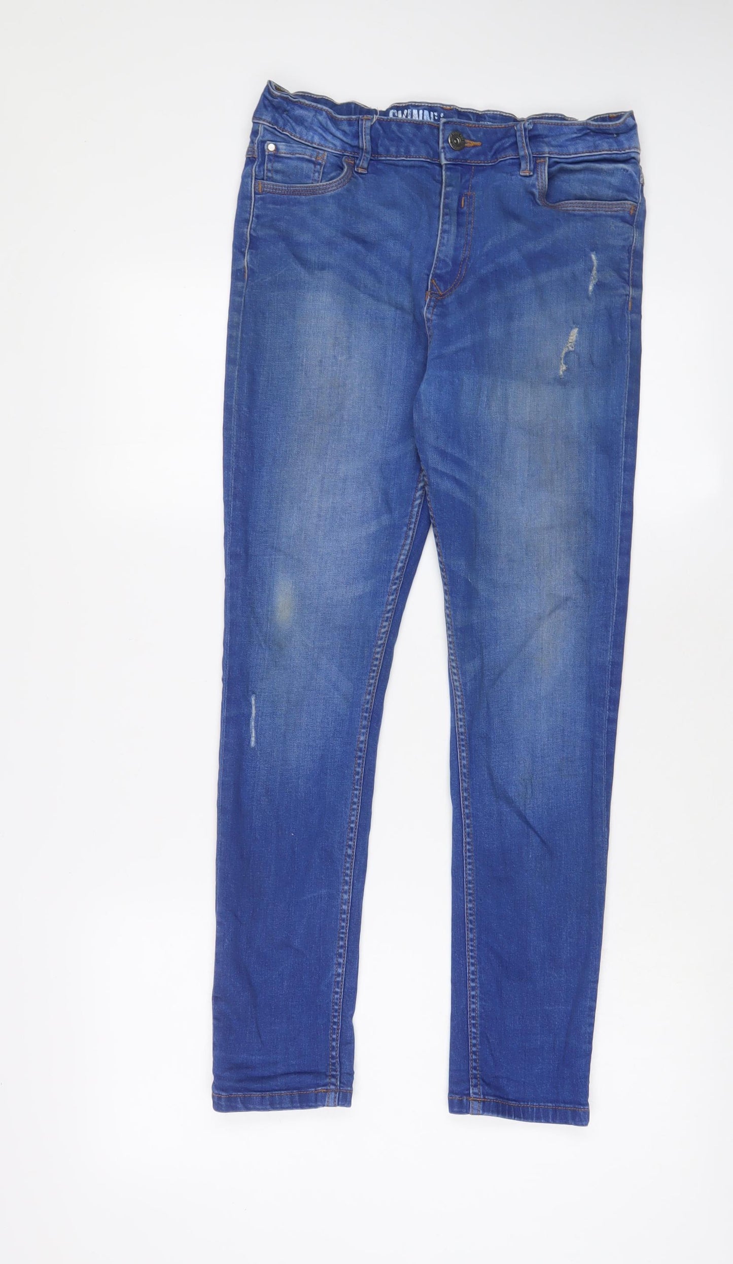 Matalan Girls Blue Cotton Straight Jeans Size 13 Years L27 in Regular Zip - Adjustable waist