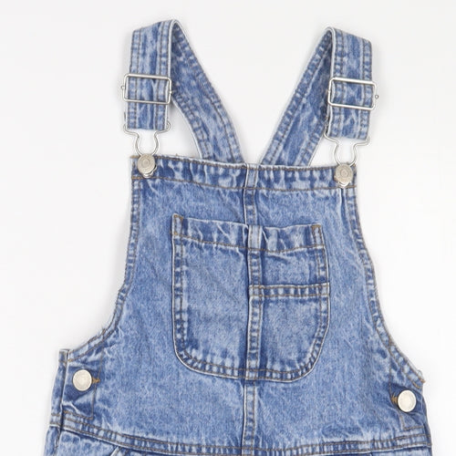 George Girls Blue Cotton Pinafore/Dungaree Dress Size 8-9 Years Square Neck Button