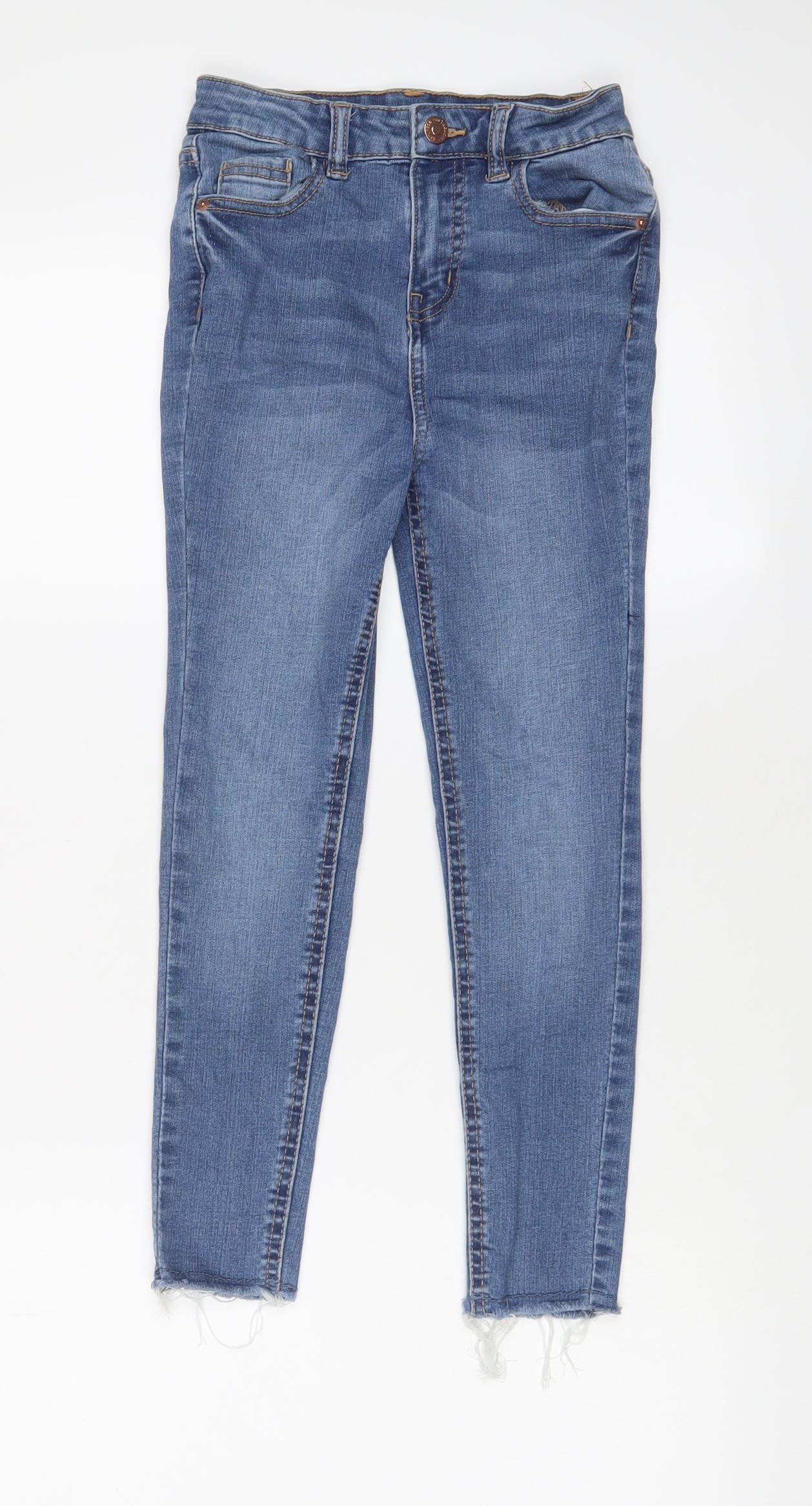 George Girls Blue Cotton Skinny Jeans Size 8-9 Years L22 in Regular Zip - Adjustable waist