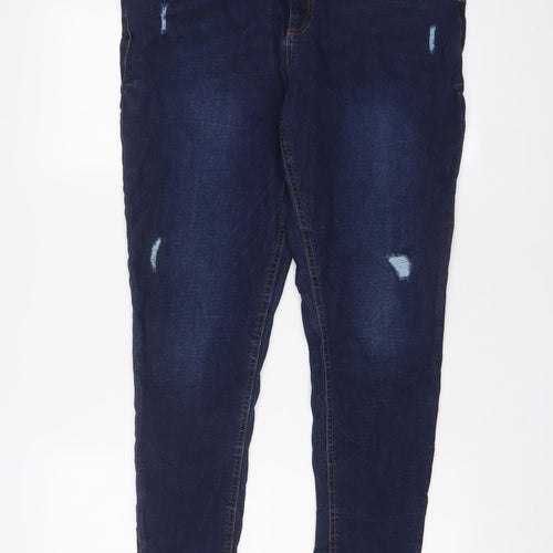 F&F Womens Blue Cotton Skinny Jeans Size 18 L30 in Regular Zip