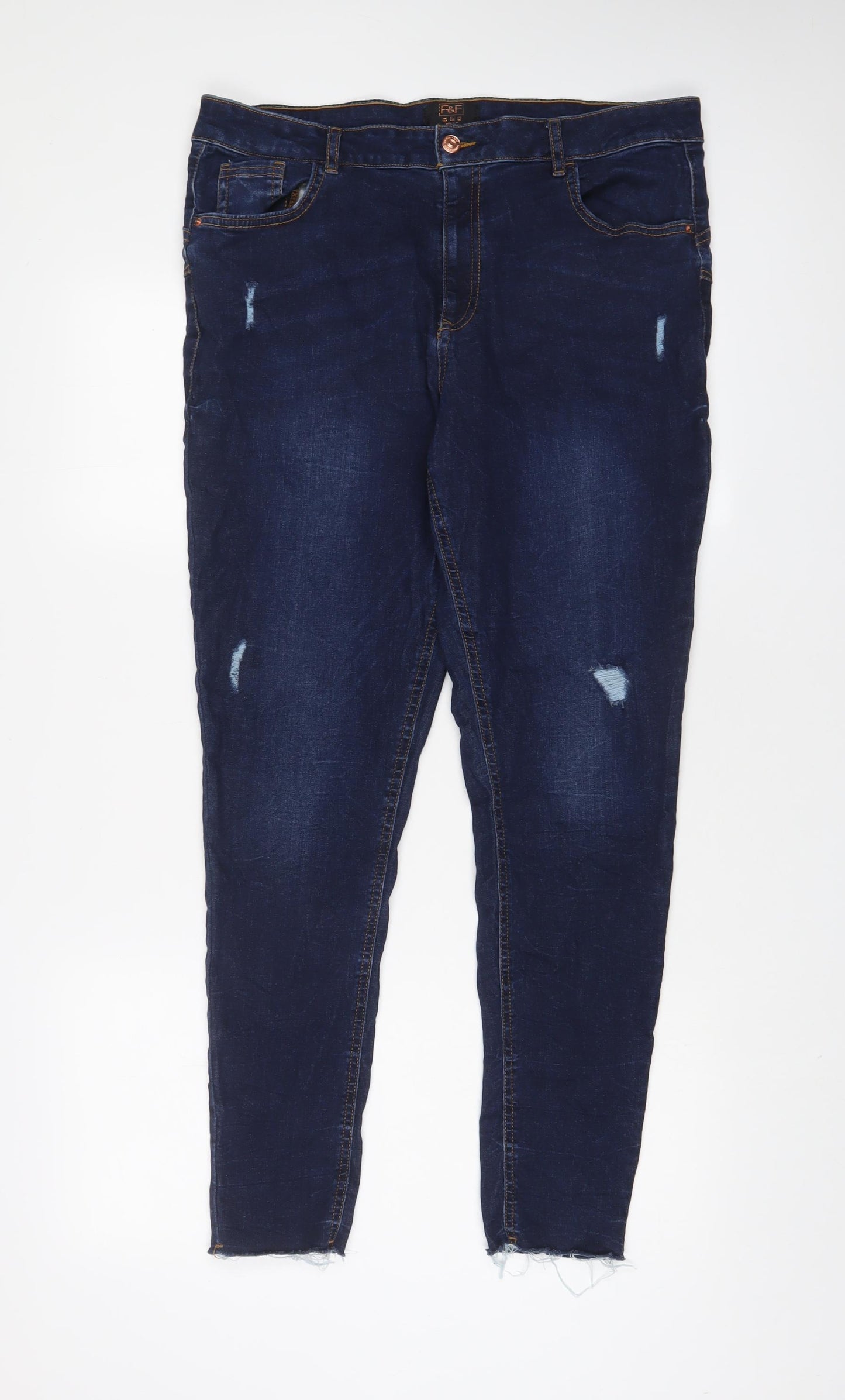 F&F Womens Blue Cotton Skinny Jeans Size 18 L30 in Regular Zip