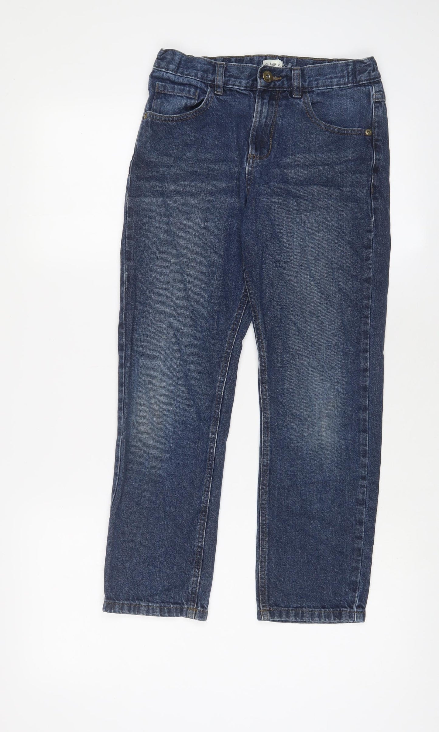 F&F Girls Blue Cotton Straight Jeans Size 10-11 Years L25 in Regular Zip - Adjustable waist