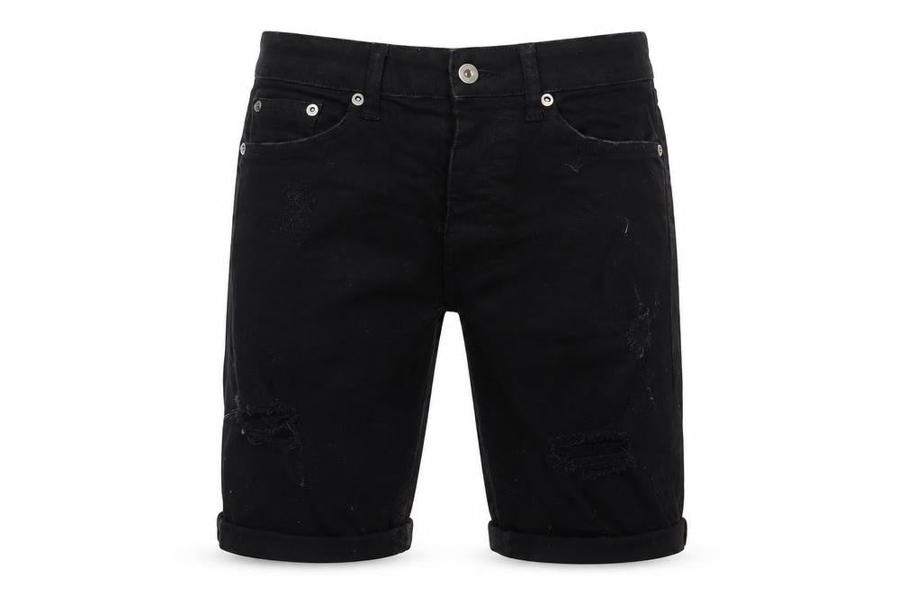 Front view of Topman men’s black cotton bermuda shorts, size 30, in, 8-inch leg regular button