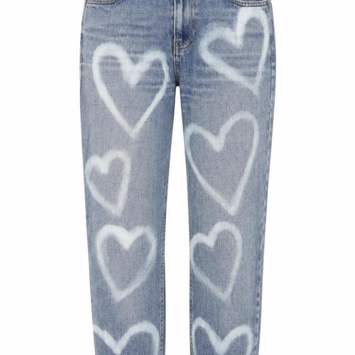 Topshop Womens Blue Geometric Cotton Straight Jeans Size 26 in L32 in Regular Zip - Heart Print