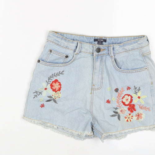 Kiabi Girls Blue Floral Cotton Bermuda Shorts Size 14 Years L3 in Regular Zip - Embroidered