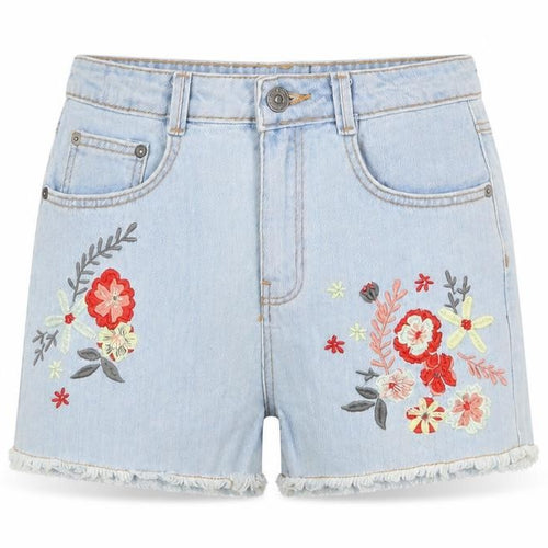 Kiabi Girls Blue Floral Cotton Bermuda Shorts Size 14 Years L3 in Regular Zip - Embroidered