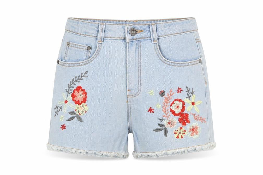 Kiabi Girls Blue Floral Cotton Bermuda Shorts Size 14 Years L3 in Regular Zip - Embroidered