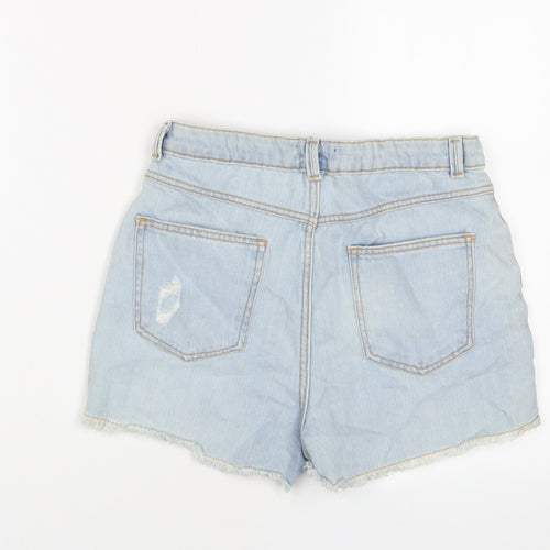 Kiabi Girls Blue Floral Cotton Bermuda Shorts Size 14 Years L3 in Regular Zip - Embroidered
